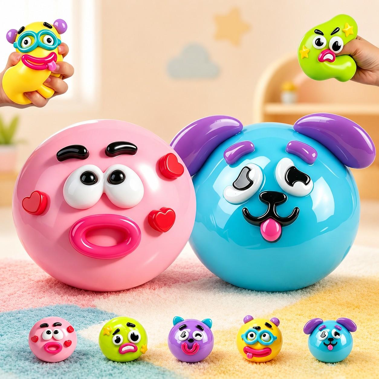 Cute Squishy Stress Relief Toy, Soft Squeeze Sensory Fidget Play Ball, Funny Face Anxiety Relief, Desk Toy Gift for Kids & Adults