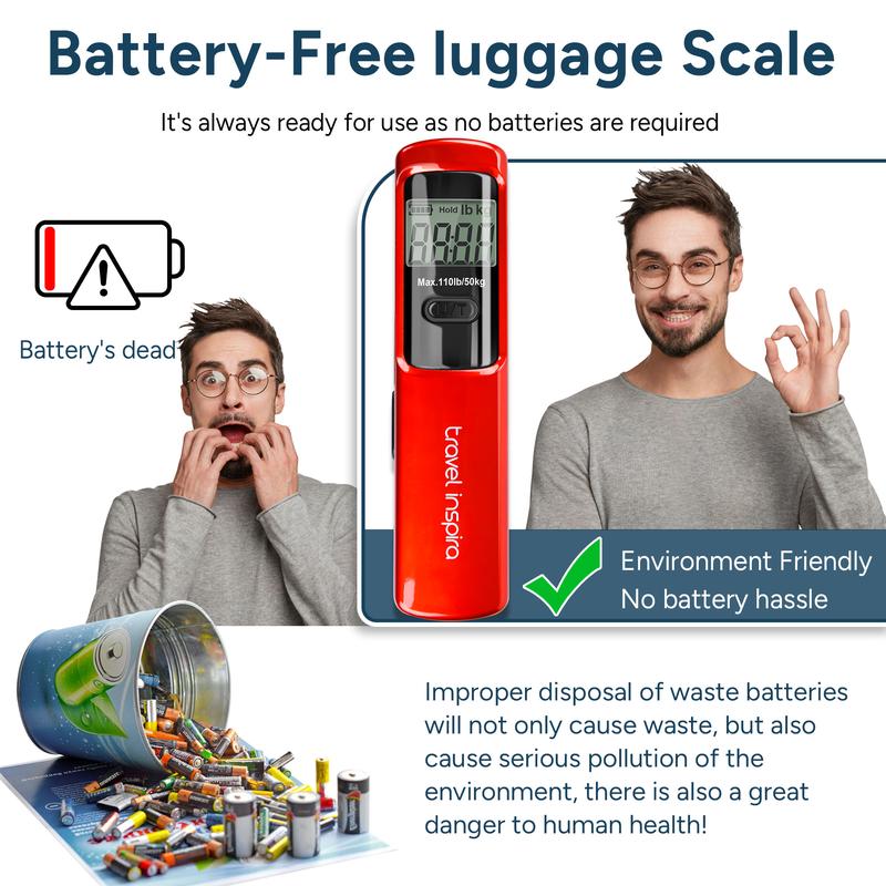 Travel Inspira Luggage Scale Battery-Free, Travel Essentials, Digital Weight Scales, Portable Handheld Digital Scale, Scale for Luggage Suitcase, Travel Accessories, 110lbs/50kg