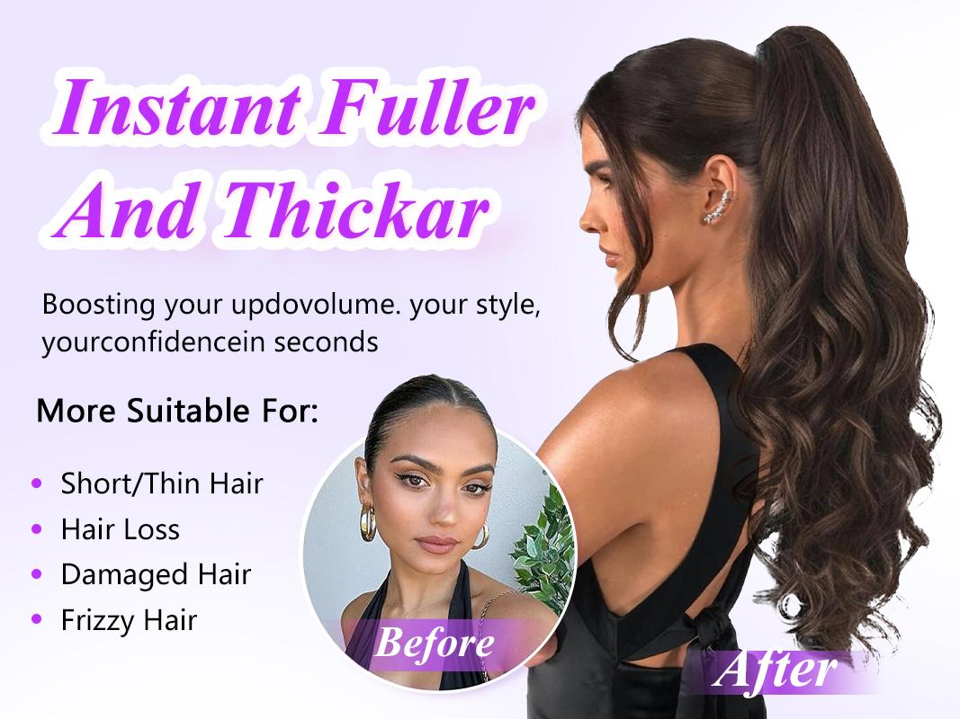 HIUSVO Ponytail Extension, 24" Claw Clip in Ponytail Extensions, Long Curly Wavy Hair Extension, Jaw Clip on Pony Tails Synthetic Hairpiece for Women