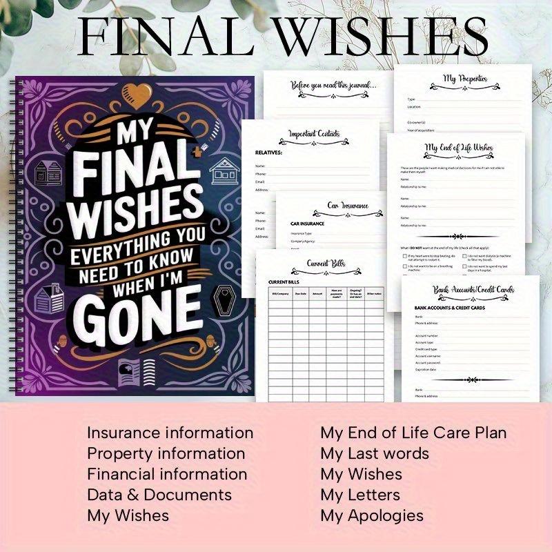 My Last Wish Planner, End-Of-Life Planning & Estate Management Notebook, Durable Cover, Funeral Arrangements, Legacy Guide
