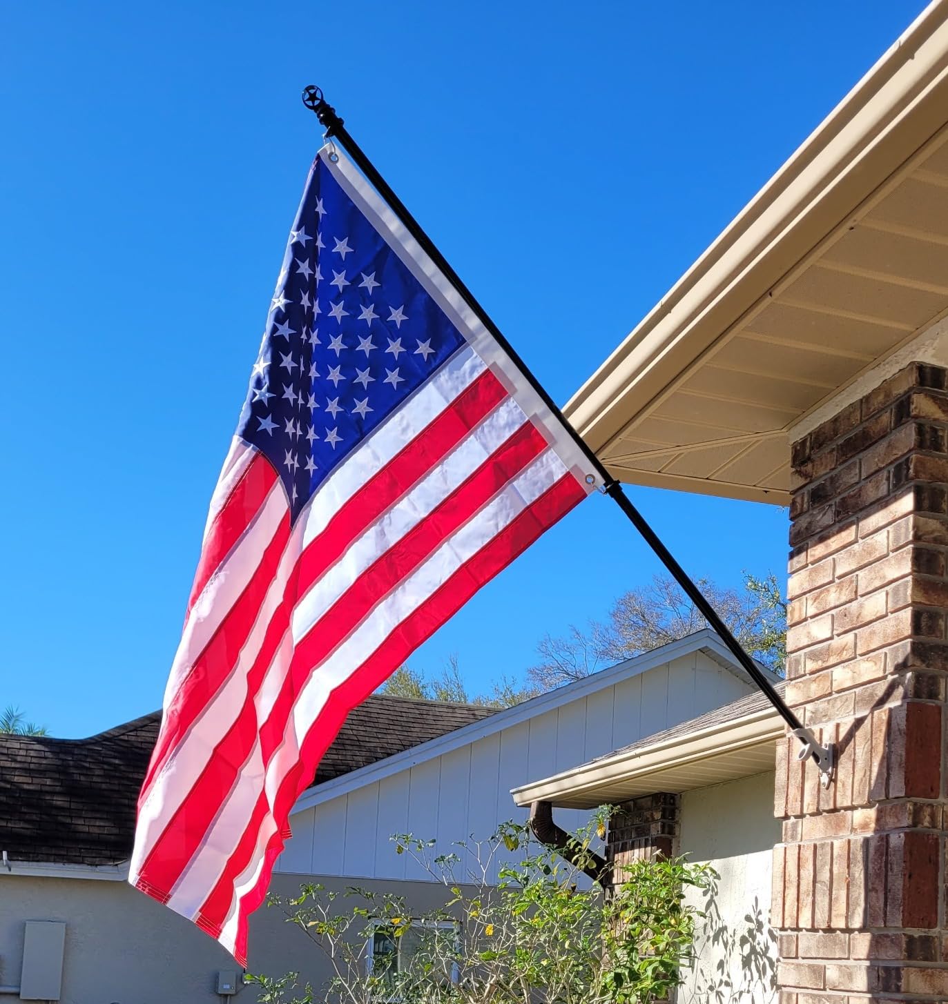 Barcetine Porch Flag Pole Kit with 3x5 Embroidered USA Flag - Heavy Duty Metal Flag Pole Holder for Outside House,Upgraded Tangle Free Flagpole with Ball Bearing Swivel Rings & Aluminum Wall Mount Bracket for Outdoor