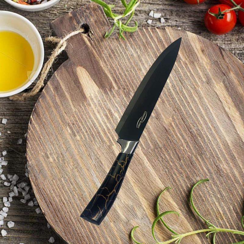 6-Piece Black Professional Kitchen Knife Set This set of knives features sharp blades and ergonomic handles, including ultra-sharp meat knives, perfect for professional chefs. Block Cutting Kitchenware Home Stainless Steel