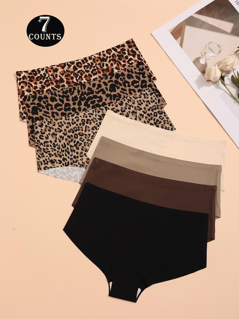 Women's Leopard Print / Plain Panty, Soft Comfy Breathable Seamless Crotch Design Knicker for Daily Wear, Underwear for All Seasons