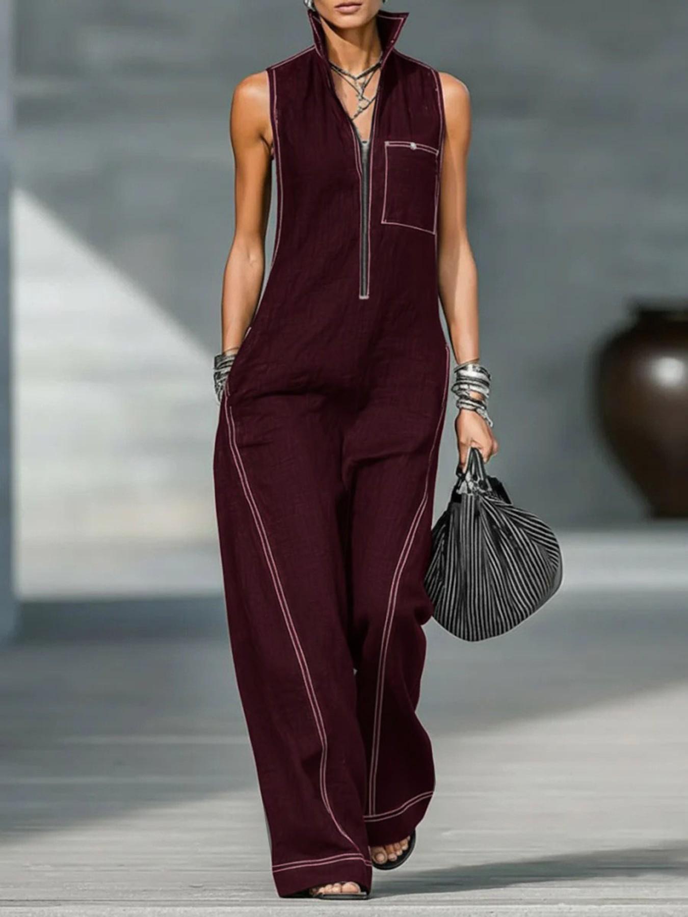 2026 New Women's Stand Collar Sleeveless Casual Minimalist Loose Bodysuit, Comfortable and Stylish One-Piece, Perfect for Daily Wear