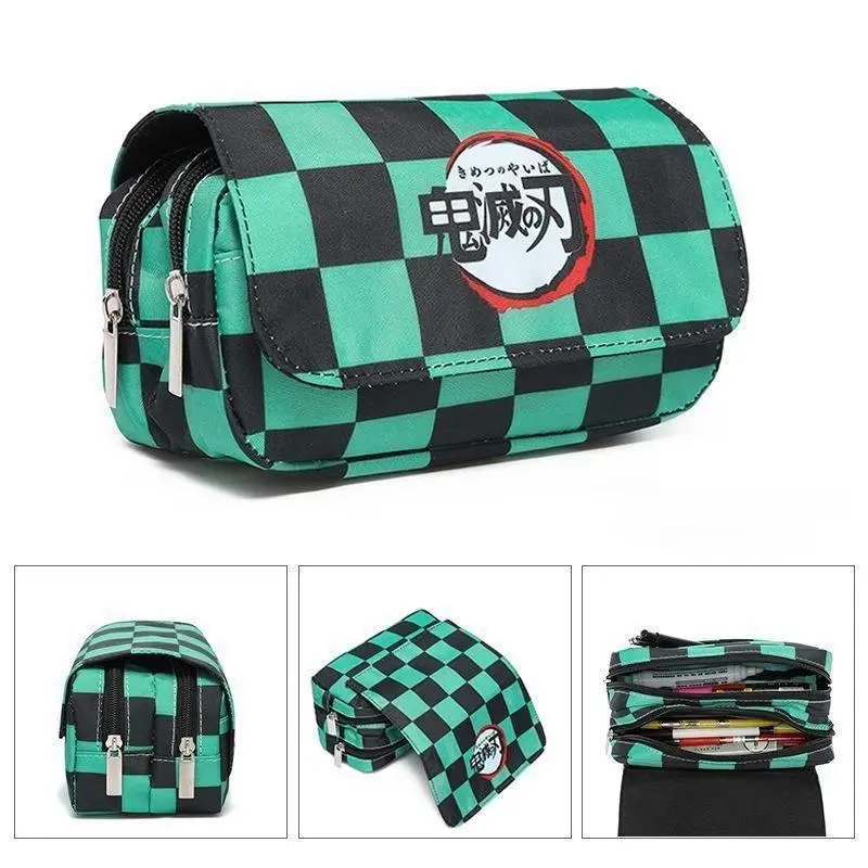 Anime Demon Slayer Pencil Case Student bilayer Storage Bag Tanjirou Nezuko Zenitsu Giyuu Cartoon Pen Box Cosplay Prop Accessorie