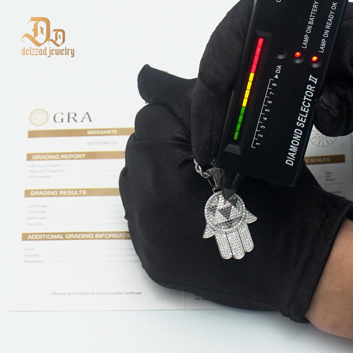 Delzzad 2ct Rotatable Bling Hand Charm Palm Pendant Necklace VVS Synthetic Moissanite Pendant Necklace S925 Chain Anniversary Christmas Gift
