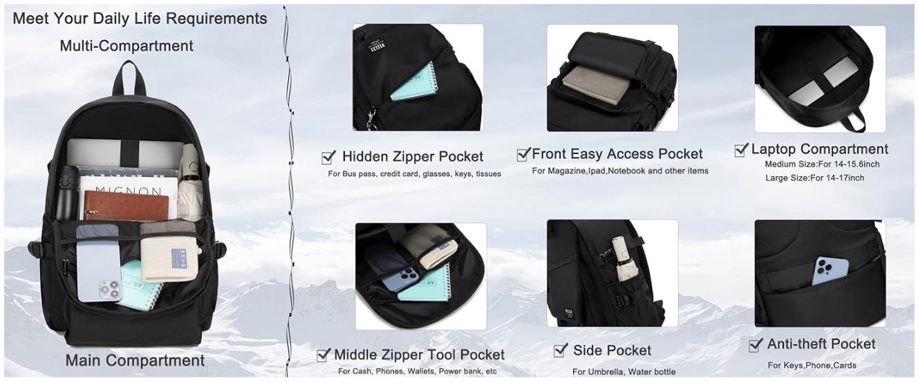 Laptop Backpack for Men Women 3 PCS Set Bookbag Large School Backpacks with Lunch Bag Pencil Case Anti Theft Travel Backpack