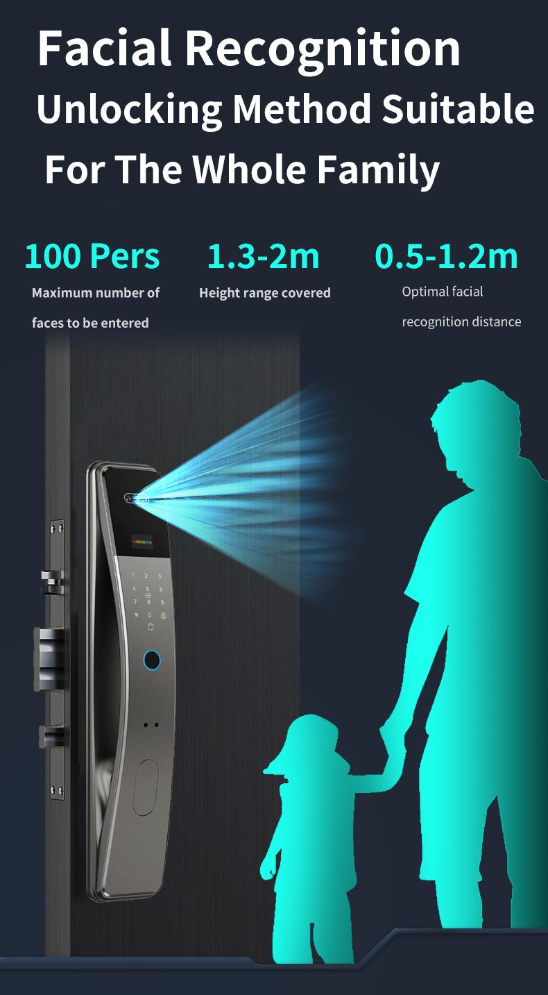 7 in 1 Keyless Entry Fingerprint Door Lock with Palm and Face ID, Heavy Duty Aluminum Smart Lock, Compatible with Wishome App, 6068 Mortis, Fingerprint Smart Locks