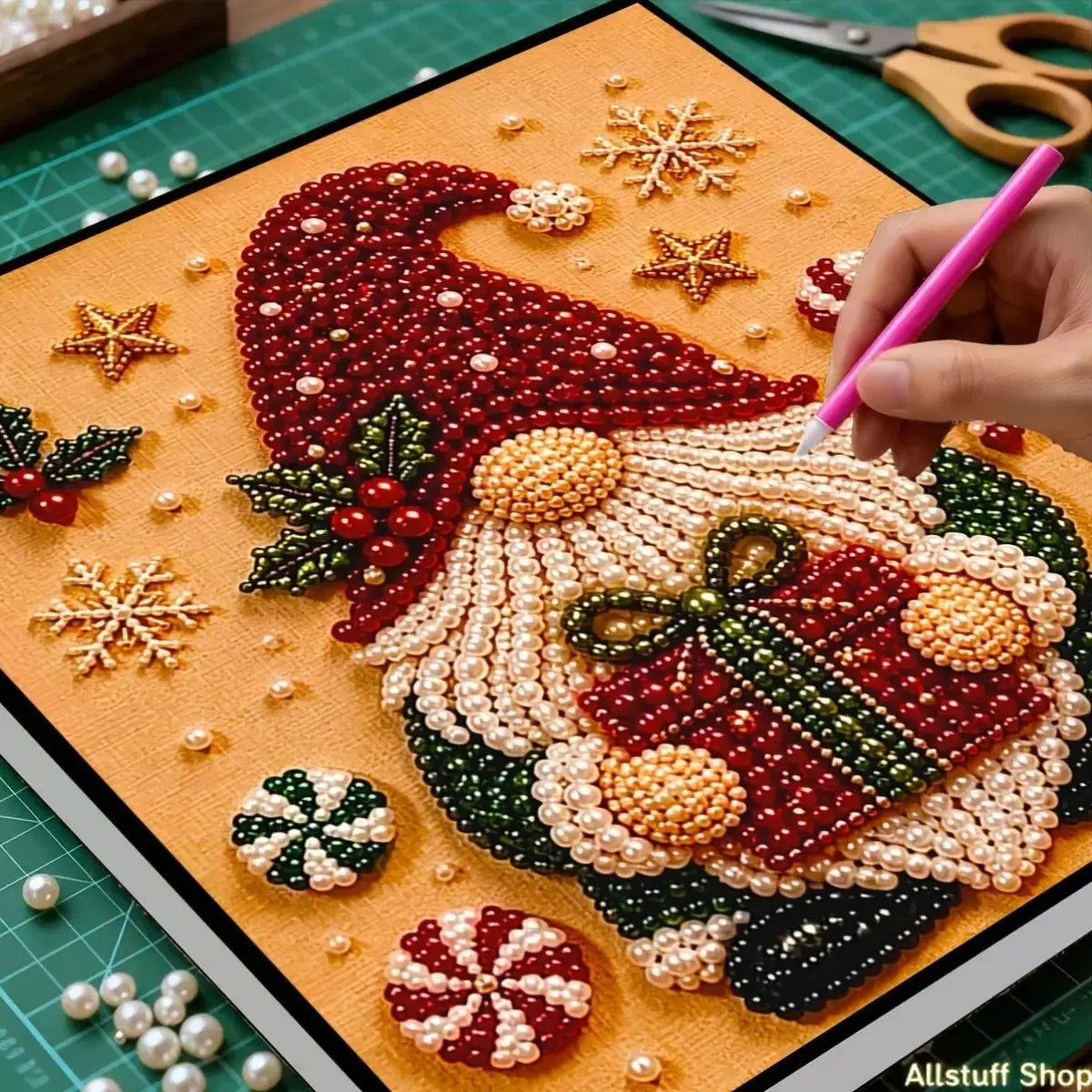 New Christmas Pearl Art Kit, Christmas Reindeer, Santa Claus, Snowman, Gnome, Fox 5D Diamond Painting Craft, Suitable for Adult Crafting, Winter Home Decor Wall Art, Suitable for Beginners, Party Gift, Frame Not Included, Full of Handmade Fun
