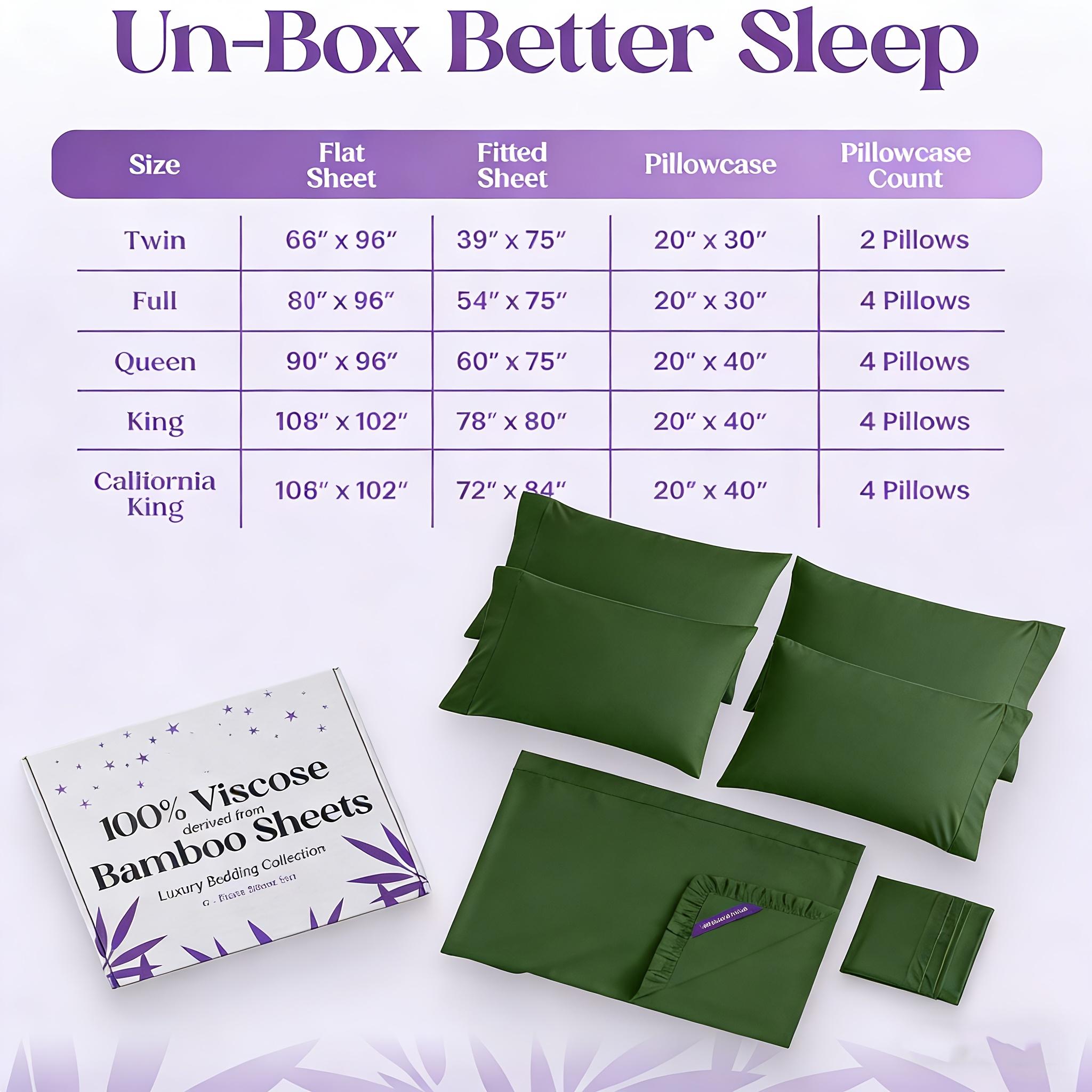 MUXHOMO 6pcs Cooling Bed Sheets Set - Bamboo Sheets Set - Hotel Luxury Bed Sheet Set - Soft, Wrinkle Free & Comfy - Easily Fits Extra Deep Mattresses -Great Kids Room Gifts