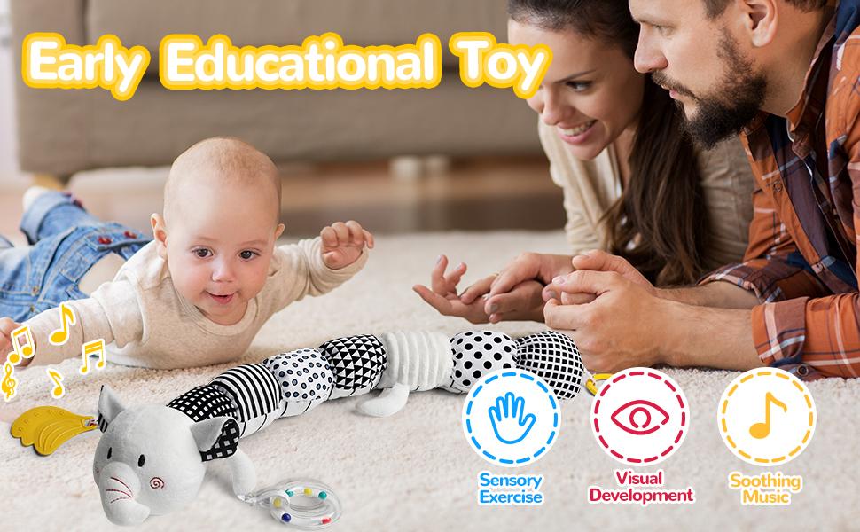 Dearlomum Newborn Baby Girl Gift Toys Infant Tummy Time Musical Stuffed Animal with Crinkle Rattle Textures Blue Crocodile Interactive Duck Shaped