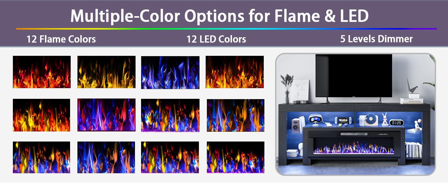 PUKAMI 80 inch Fireplace tv Stand with 50 inch Fireplace Up to 90" TVs,LED Light Entertainment Center and Storage, Modern Wood Media TV Console for Living Room