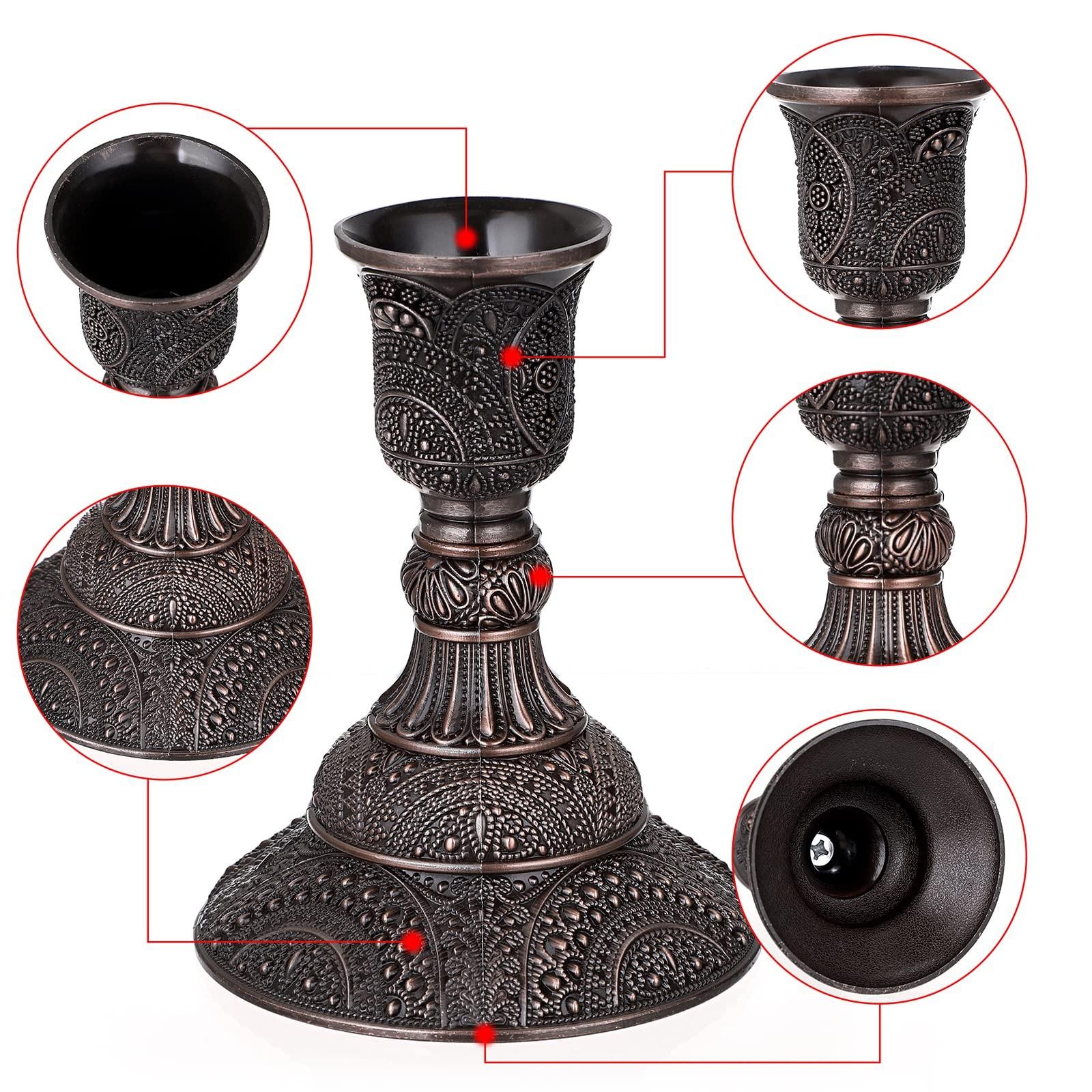 Set of 2 Vintage European Candle Holders - 3.9" Tall Metal Candlesticks with Exquisite Relief Patterns, Red/ Green Bronze/ Gold/ Silver/ Rose Gold Candelabra Table Centerpieces for Wedding Dining Home Decor