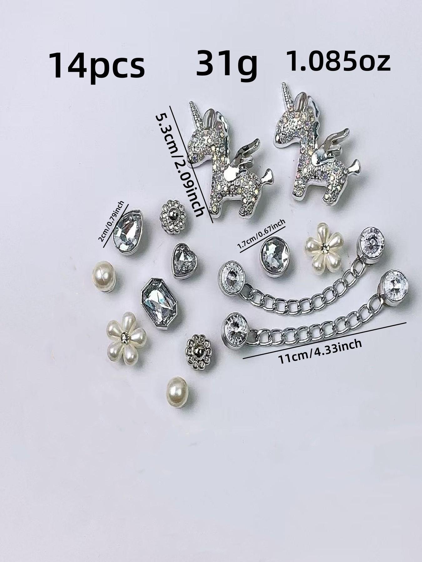 New 14pcs Hole Shoe Decoration Accessories Chain Small Horse Set, Detachable Hole Shoes Parts for Decorations, Birthday Party Gift