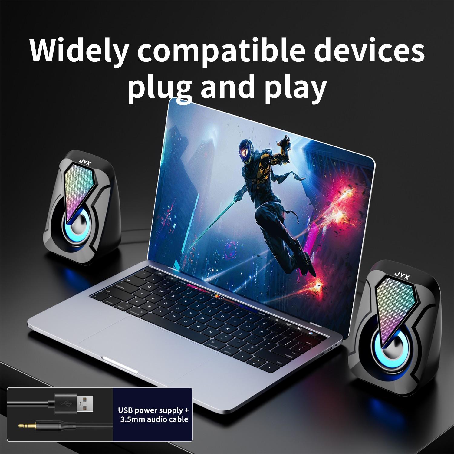 USB Computer Speaker System with Bass Boost Mode, USB Audio Output, Compatible with Smartphones, Tablets, Laptops, Game Consoles