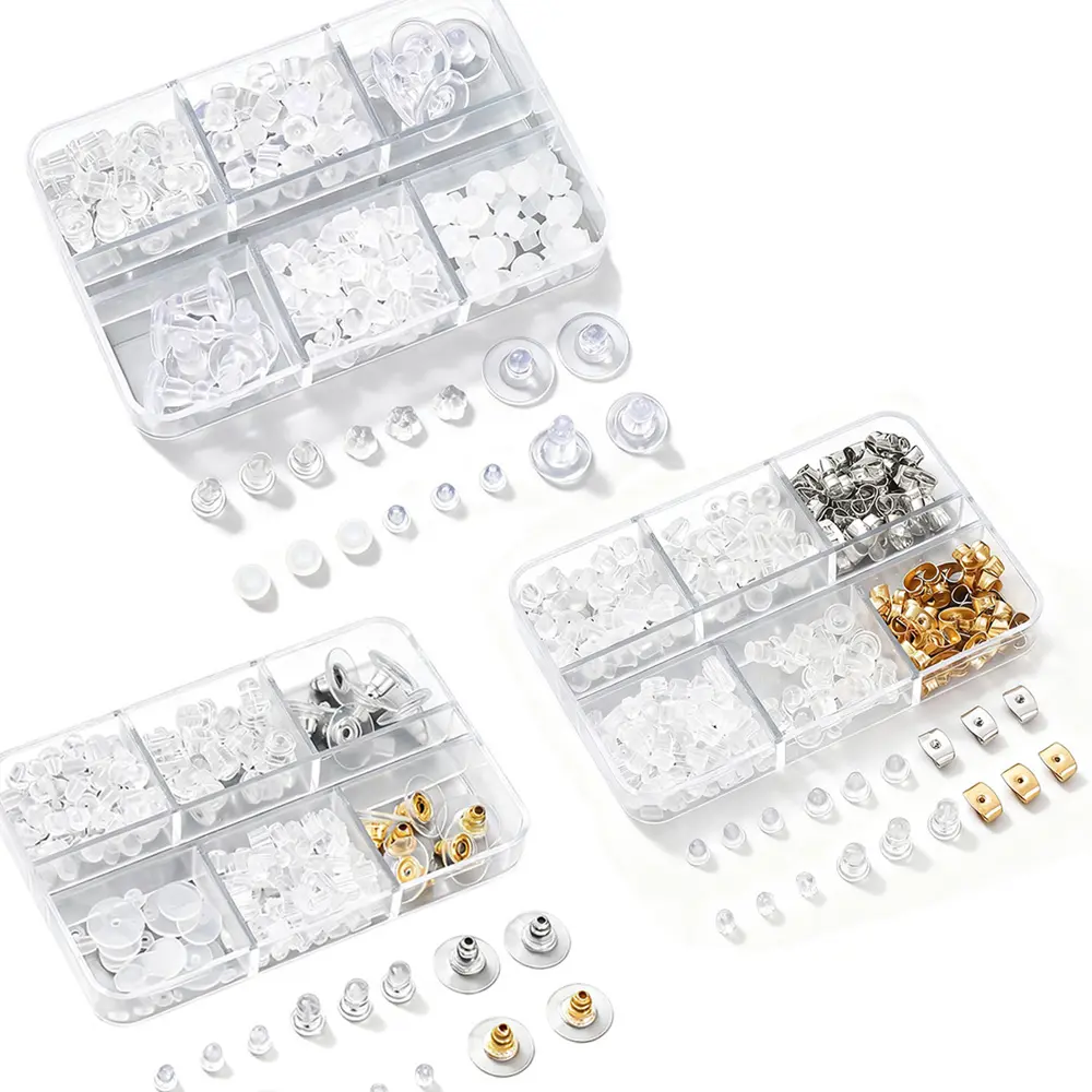 6 Style Silicone Earring Backs Set Studs Hoops Fishhooks Soft Clear Ear Safety Back Pads Backstops Clutch Stopper Replacement for Fish Hook Earring Studs Hoops Earring Backings