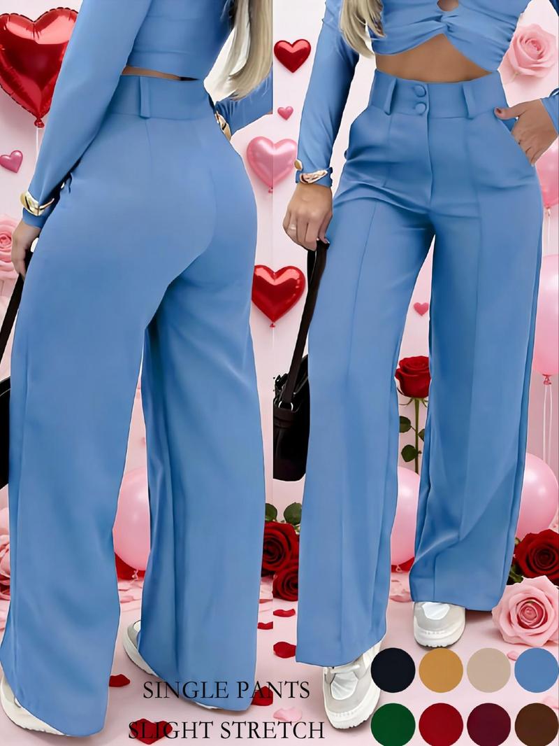 Women's Simple Wide-Leg Pants with Double Button Front, Versatile Commuter Essential Single Piece, Stylish Office Wear