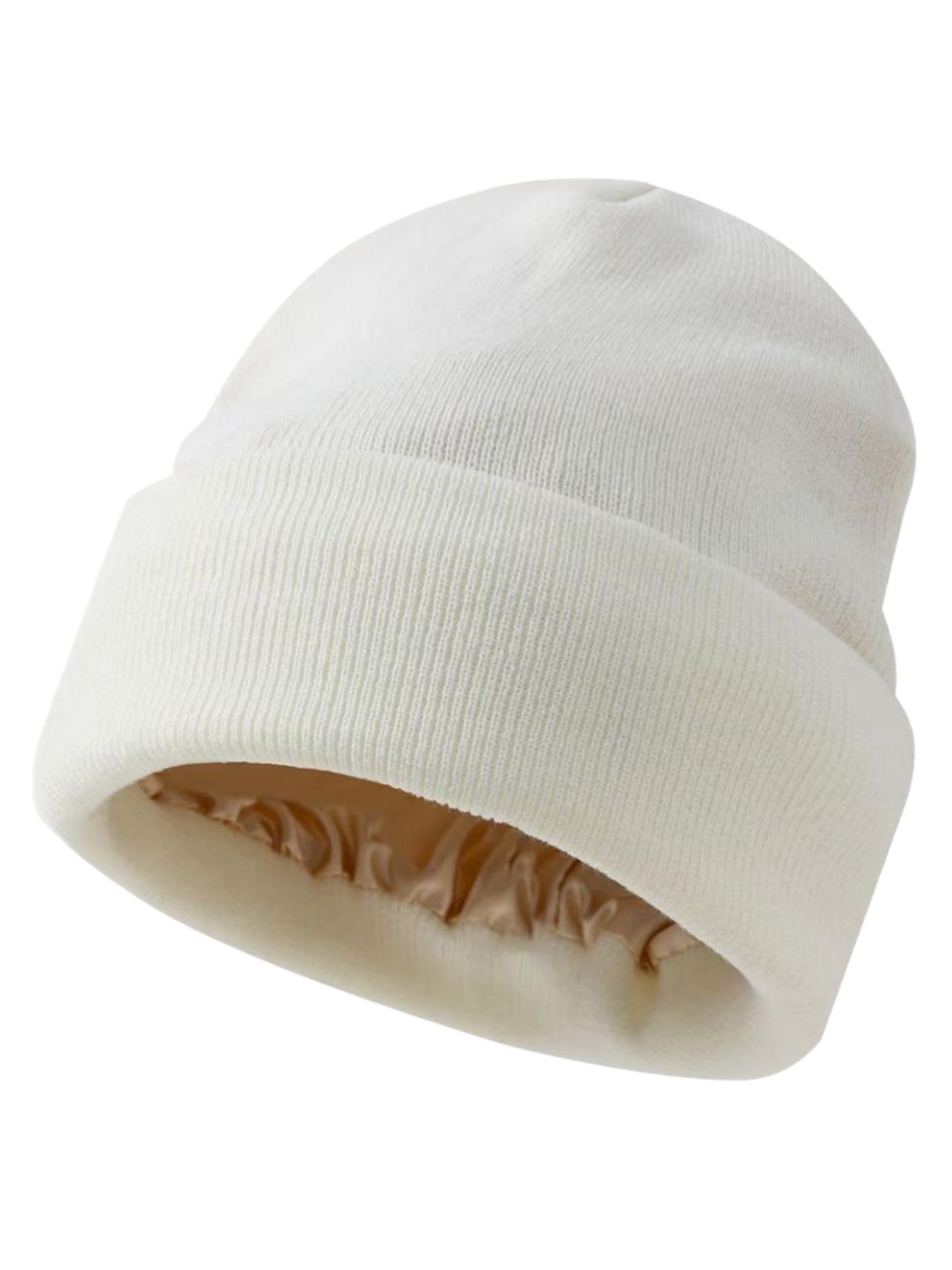 Autumn Winter Satin Knit Hat, Large Head Circumference Warm Beanie, Solid Color Cold Cap, Unisex for Kids over 13 Years, Outdoor Sports, Knitting Beanie