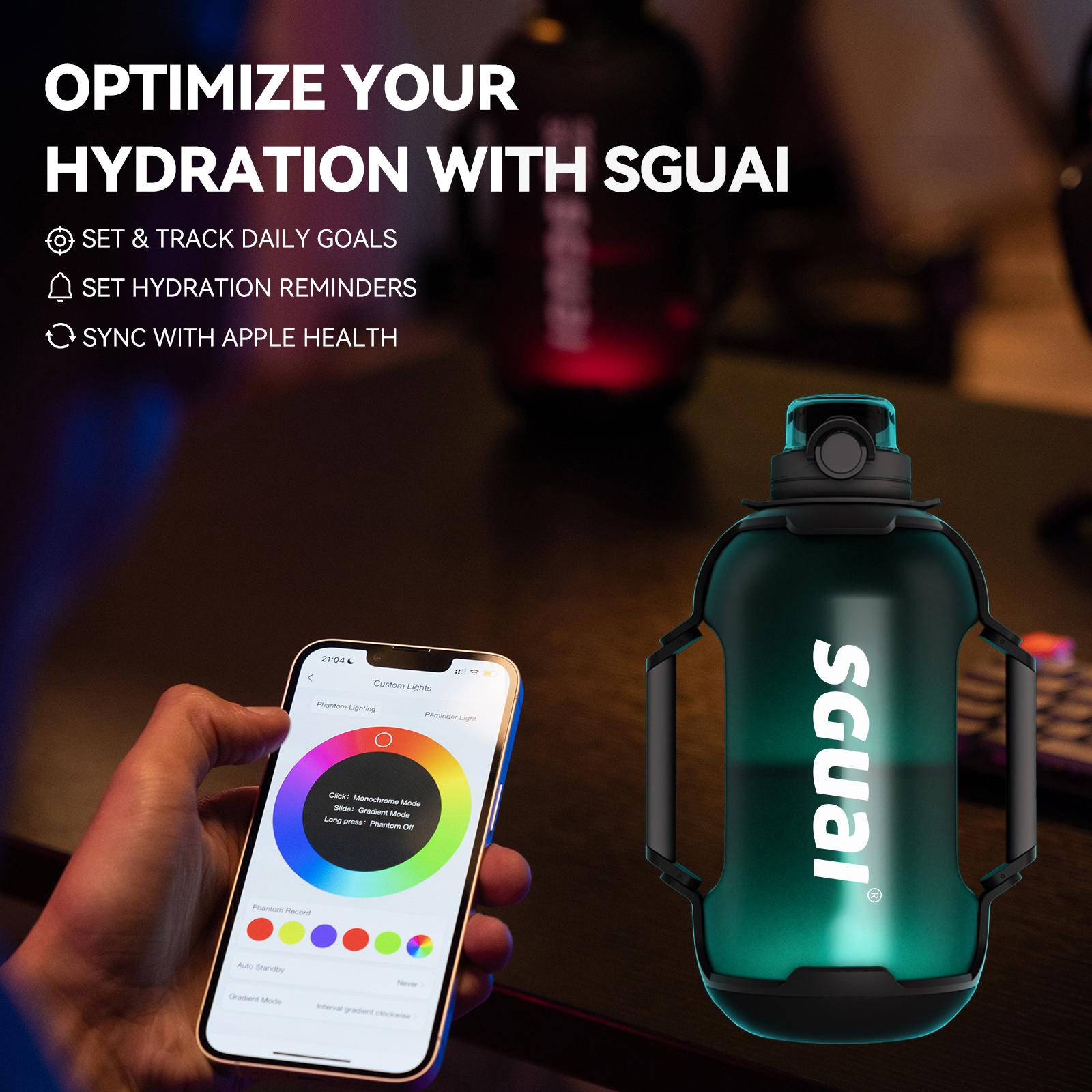 Cool Springtok Sports Water Bottles 44oz with Tritan Finish, Built-in Straw, Unique Smart Water Cup with LED Light, Dual-Handle & App Control - Fun