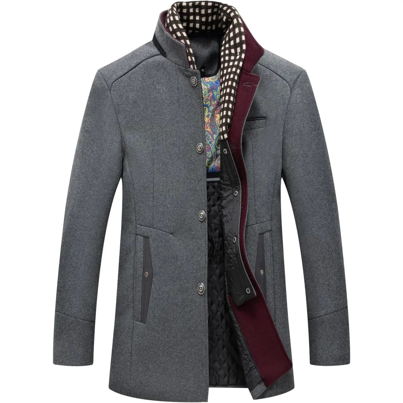 Men's Gentle Band Collar Single Breasted Wool Blend Pea Coat