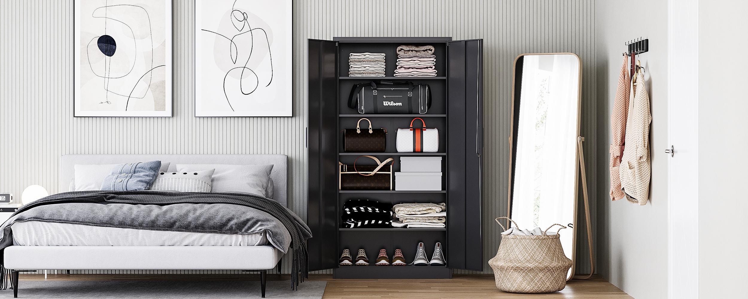 Letaya Metal Storage Cabinets with Lock Door and 5 Adjustable Shelves, Steel Garage Tool Organization Cabinets for Home,Utility Room, Warehouse,Lockers 71"