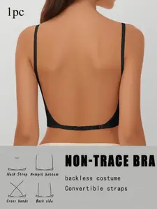 Women's Summer Backless Bra, Sexy Fitted Pyjama Top, Medium Support Full Coverage, Unlined, All Seasons, Plain Pattern