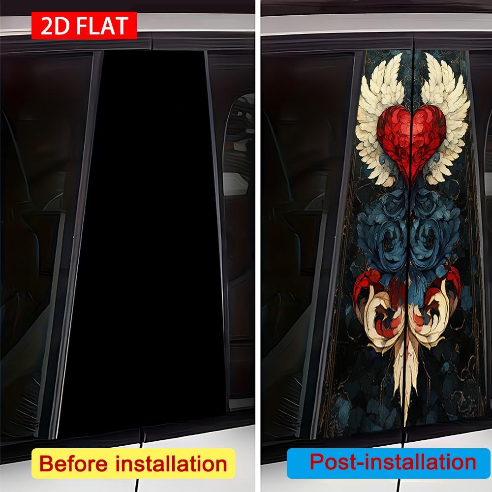 2 Sets Heart-Shaped Baroque Style Car B Pillar Stickers, Self-Adhesive PVC Decorative Stickers, Waterproof Scratch-Resistant, Car Exterior Accessories