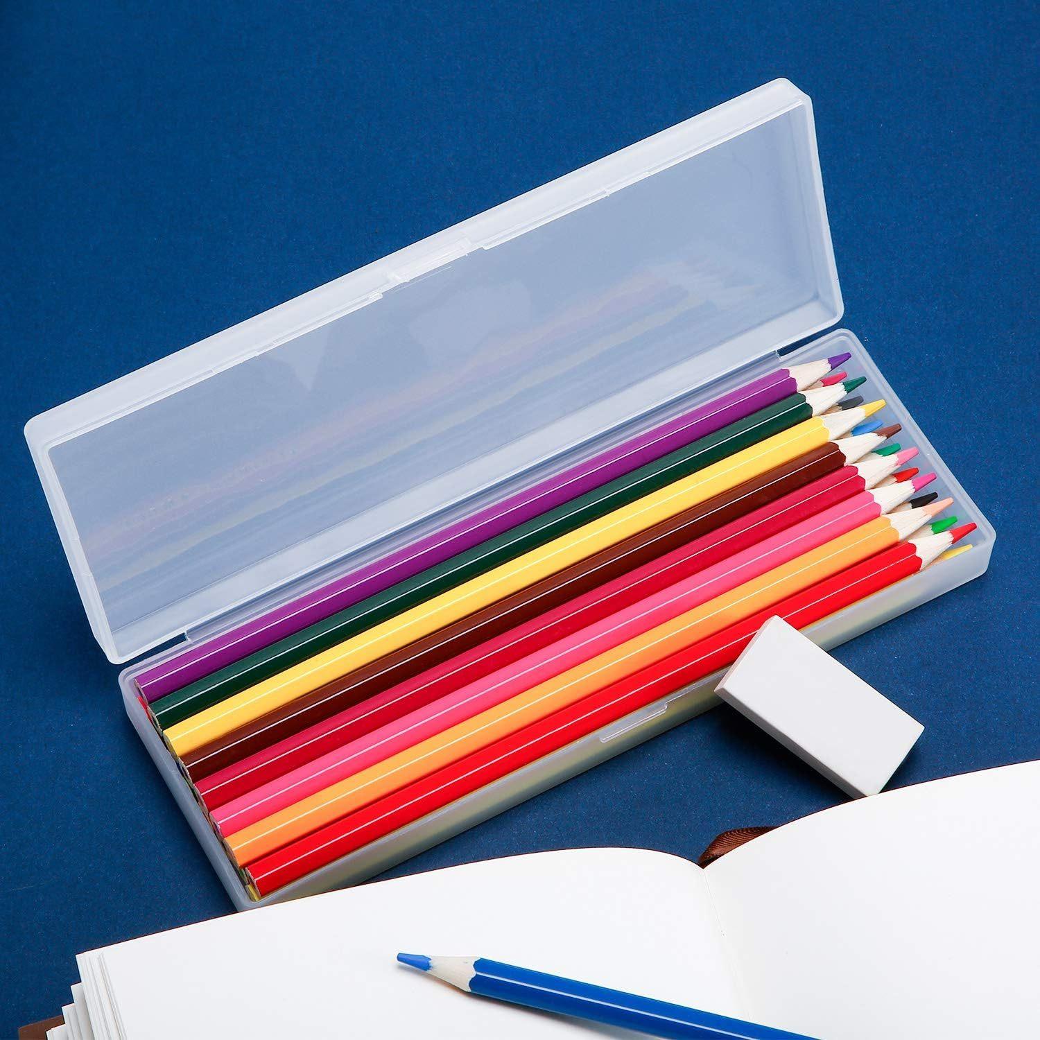 4 Pcs Durable Plastic Pencil Boxes with Hinged Lid & Quick-Close Design - Large Capacity School & Office Supply Organizer, Portable Multifunctional Storage Case