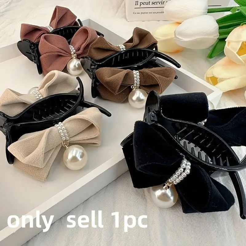 5 Pcs Women's Fabric Butterfly Clips, Vintage Elegant Fake Pearl Hair Accessories, Non-Slip Ponytail Holders, Perfect for Parties and Daily Use