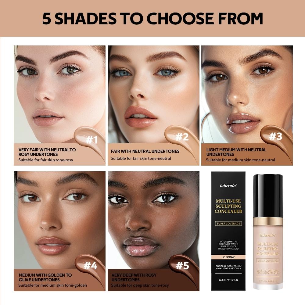 lakerain Multi-use Sculpting Concealer, High Coverage, Long-Lasting Matte Finish, All-in-One For Concealing, Contouring & Highlighting, Natural Flawless Makeup, Skin-Friendly Formula, Multiple Shades Options, Must-Have Cosmetics for Women