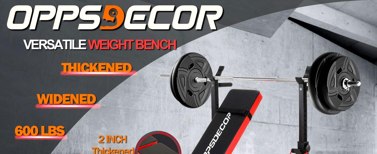 OPPSDECOR 6 in 1 660lbs Weight Bench Set with Squat Rack, Bench Press Set with Barbell Rack, Adjustable Incline Strength Training Workout Bench with Leg Developer Preacher Curl for Home Gym
