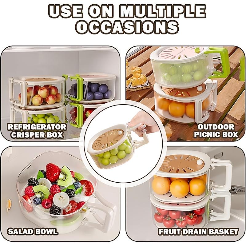 Double-Layer Drain Basket, Foldable Handle Fruit Drainer, Multi-Functional Food Filter, Refrigerator Storage Basket, Kitchen Camping Picnic