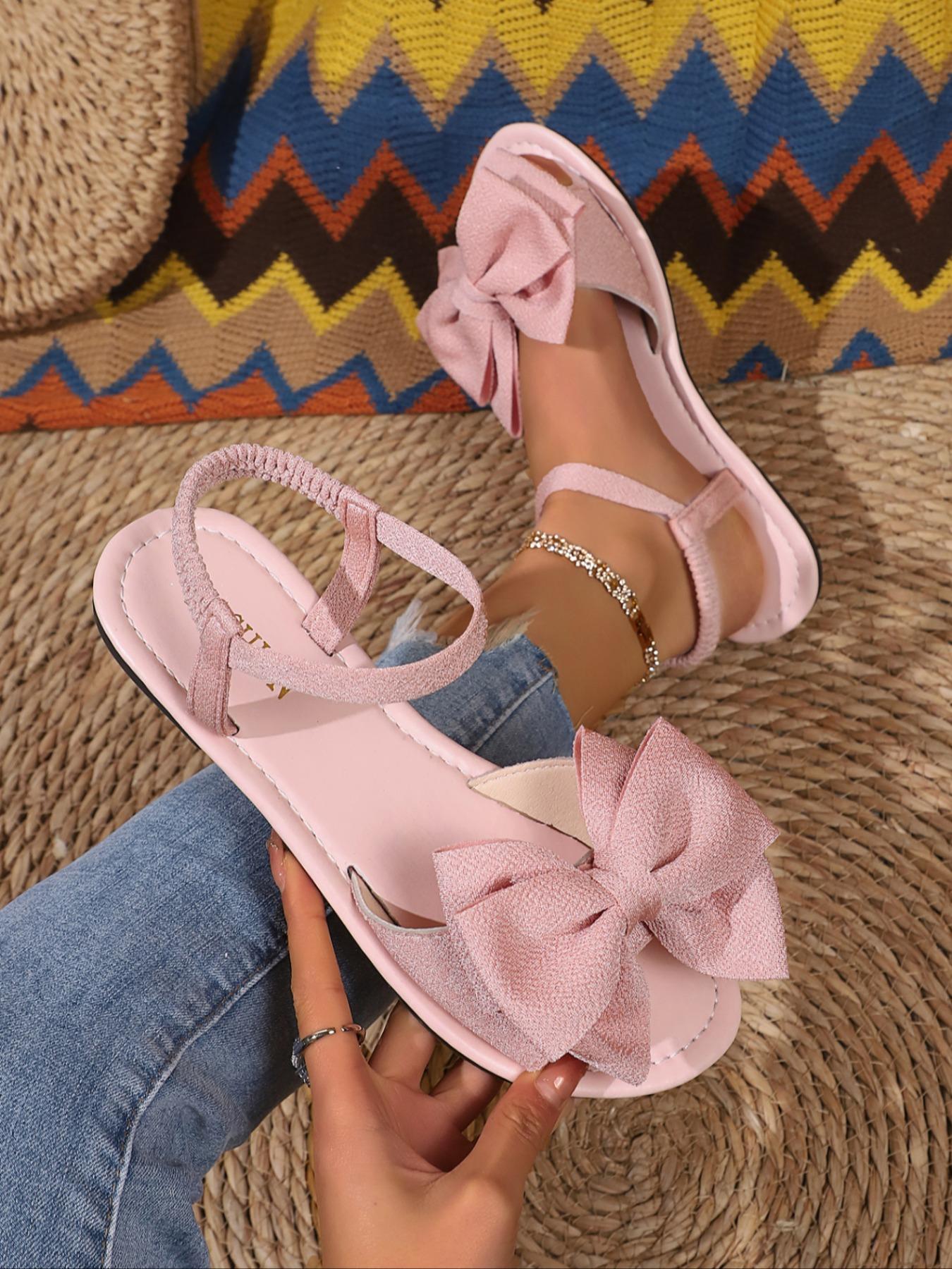 Women's Multicolor Bow Flat Sandals, Thick Sole Open Toe, Sweet Style, Spring Summer Fashion, Indoor Outdoor Wear, Comfortable & Stylish