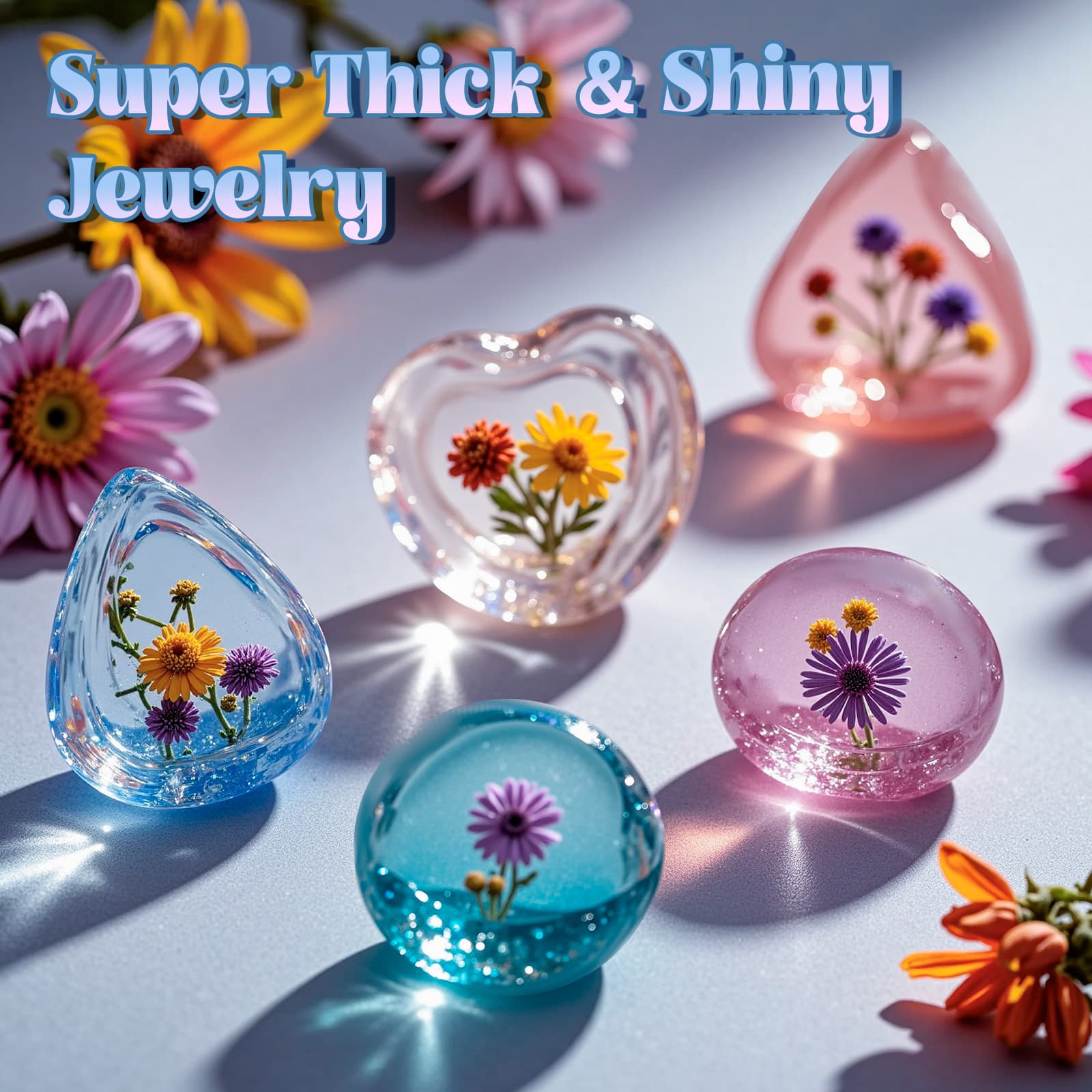 Cabochon Gems Resin Molds, 36 Cavities Thicker&Shiny UV Resin Molds Jewelry with 16 pcs Pendant Trays, Epoxy Molds for Beginner, jewelry making kits for Pendant,Earrings,Necklace,Keychains - LET'S RESIN