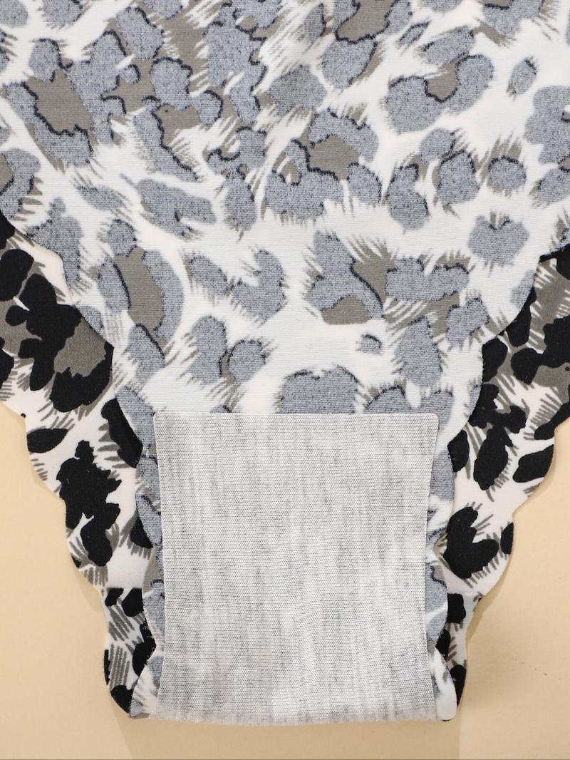 Women's Leopard Print & Solid Color Panties, Comfortable Seamless Briefs, V-Shaped Pull-Up Waistband, Floral Pattern