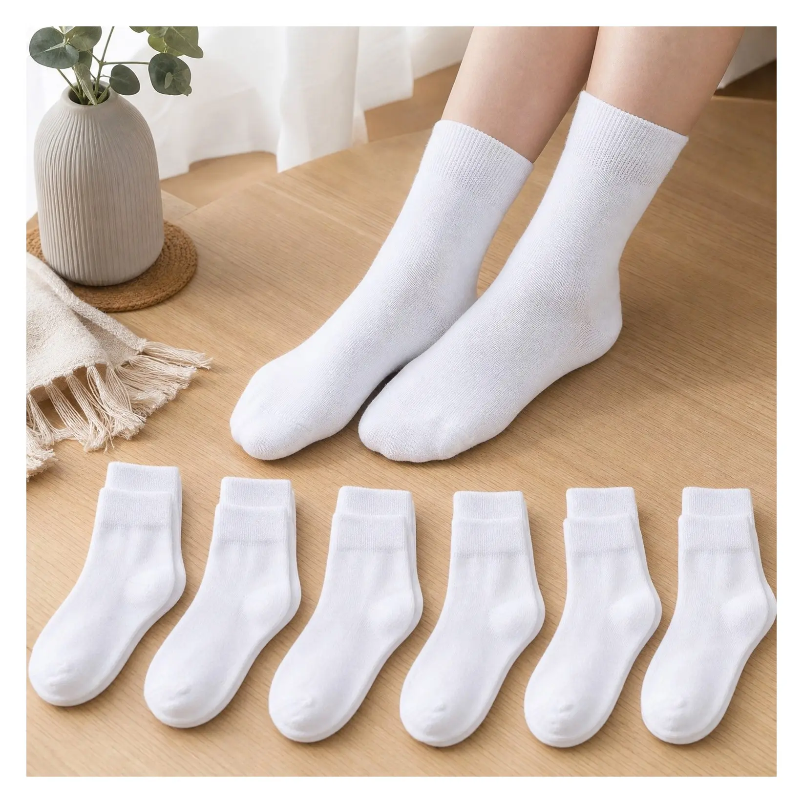 Girls Seamless Crew Socks - Soft Combed Cotton School Uniform Dress Socks, Breathable & Skin-Friendly, Seamless Toe, Moisture-Wicking Mesh, Durable Flexible Fit, Classic ColorsGift