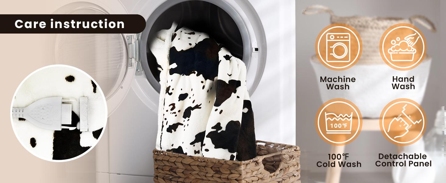 【Buy 2 get 1 poker blanket free】Blunique Cow-Print Heated Blanket, 5 Heat Levels, 4H Auto-Off, Machine Washable, Sherpa Flannel