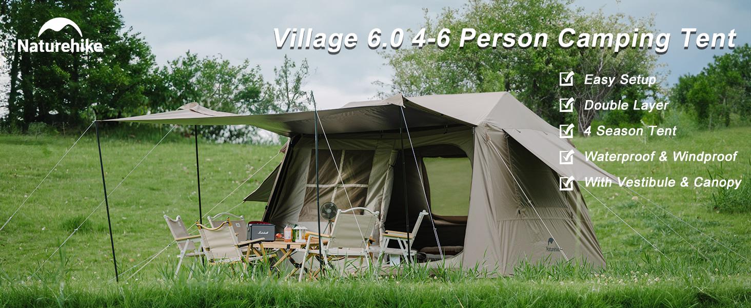 Naturehike Large Family Camping Tent with Front Awning & 60s Quick Setup – Waterproof, Sun Protection, Spacious 4-8 Person, Two-Room Design, Built-in Lights, Large Storage Space & Five-Sided Ventilation, Outdoor & Backyard Adventures