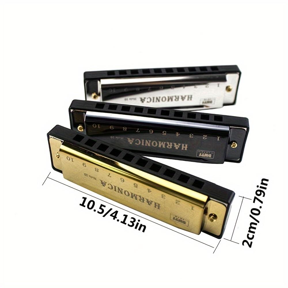 10 Hole Harmonica C Key, Durable Plastic Polished Finish, Includes Protective Case, Ideal Gift for Beginners, Gold Silver Colors Available