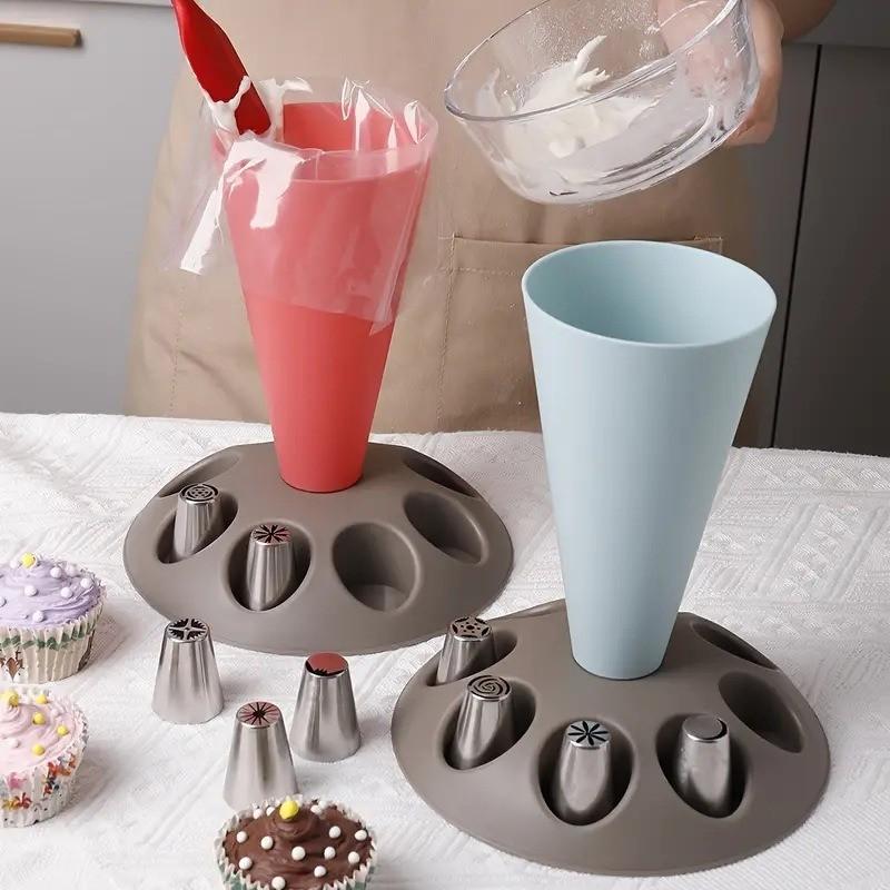 18-Piece Multi-Head Icing Bag Stand Set, Cake Decorating Kit, Convenient Frosting Piping Bag Holder, Includes Various Nozzle Shapes, Ideal for Professional & Home Baking