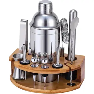 12 Piece 25oz Cocktail Shaker Set for Mixed Drink,BartenderKit with Stylish Bamboo Stand,Gift for Man Dad,Christmas and New Year Gifts Utensils, Cocktail Shaker Set with Bamboo Stand Professional Stainless Steel Bar Tools for Mixed DrinksAB20Lumora Living