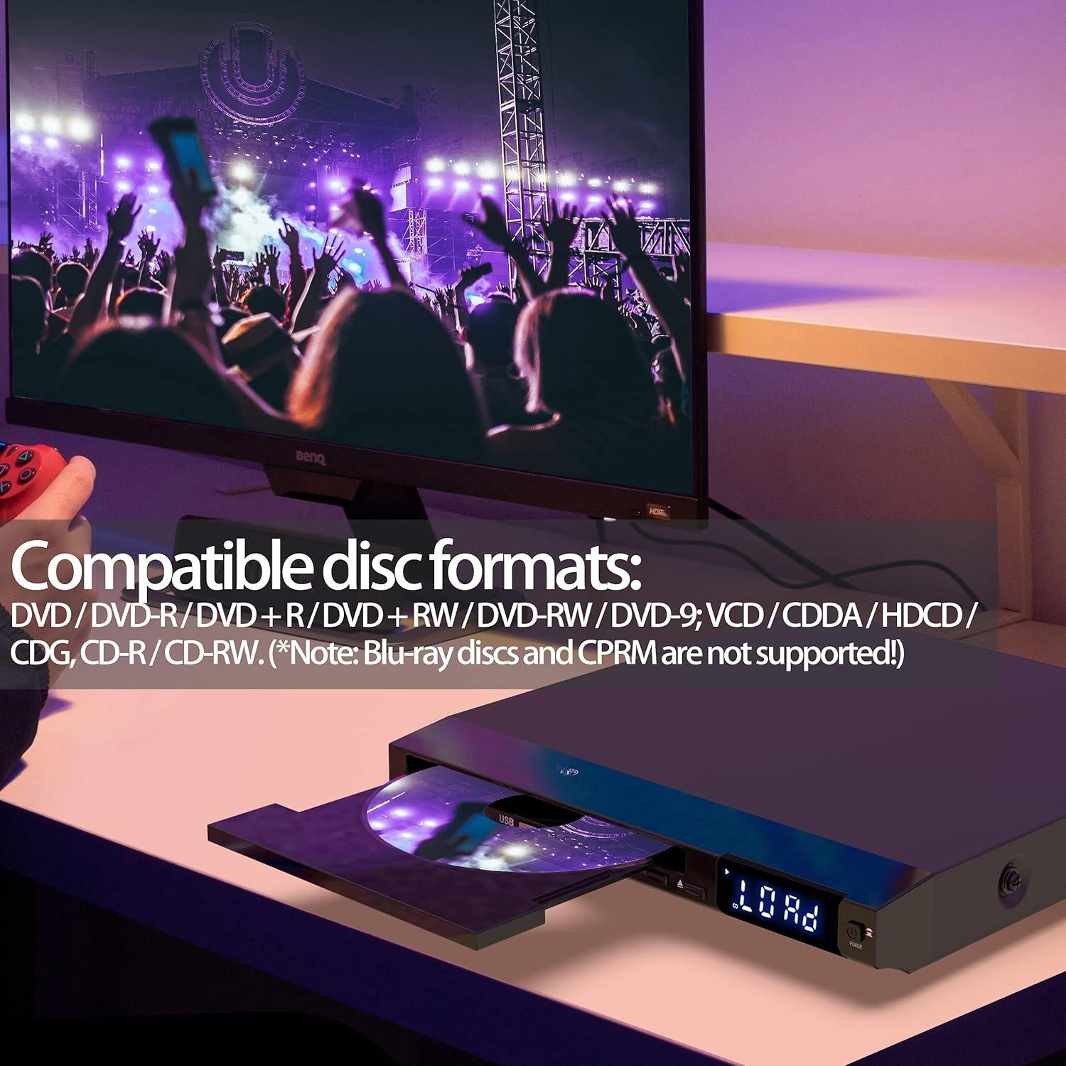 Region Free DVD Player for TV, Compact CD/DVD Players for , DVD Player with Remote Control Support RCA/AV Connect, USB Input, Microphone Jack, PAL/NTSC (NOT Support HDMI)