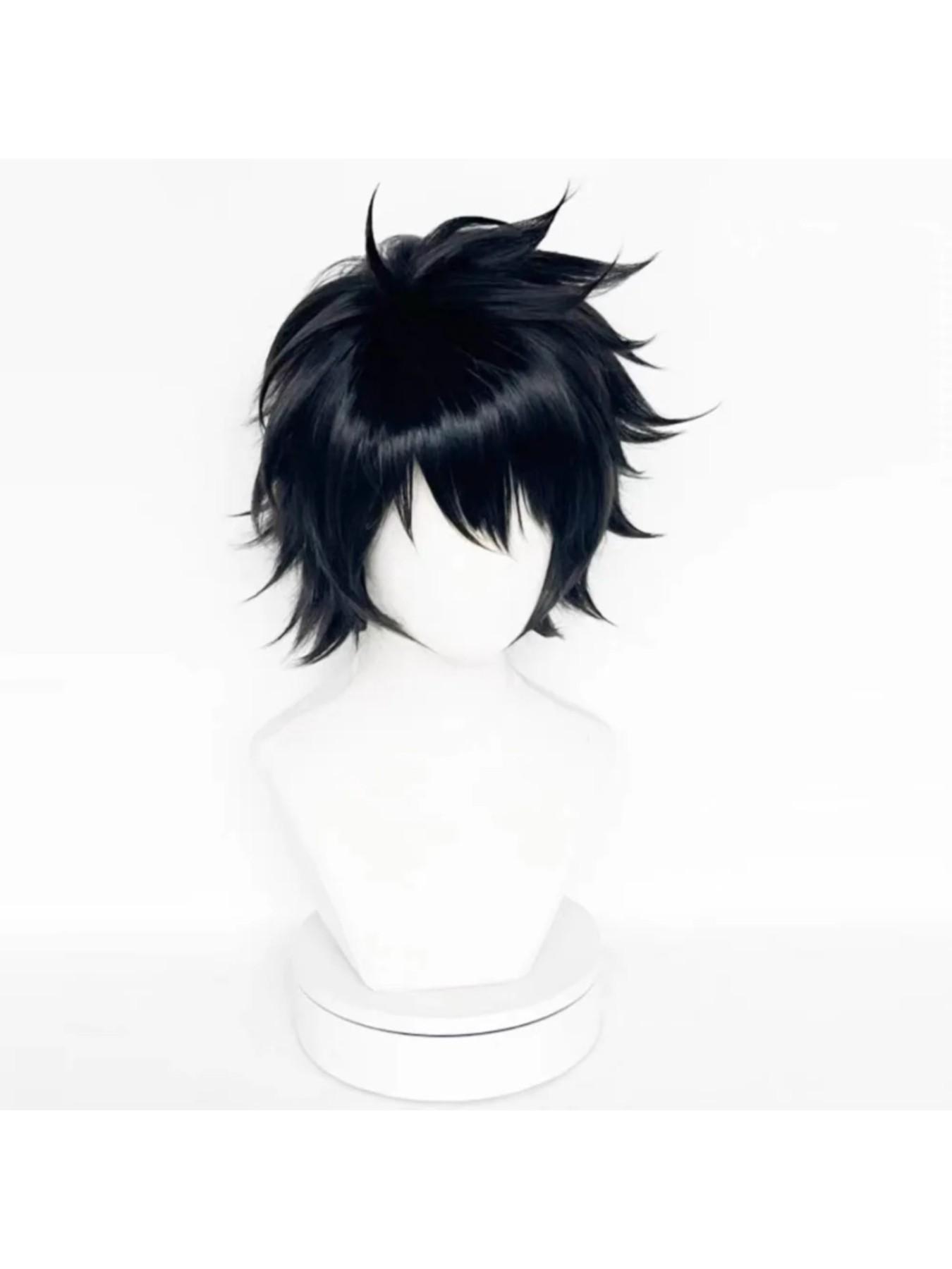 Death Note L Lawliet Al Rolette Cosplay Wig, Reverse Curl Anime Style Short Hair, Synthetic Fiber for Live Shows, Comic Book Look