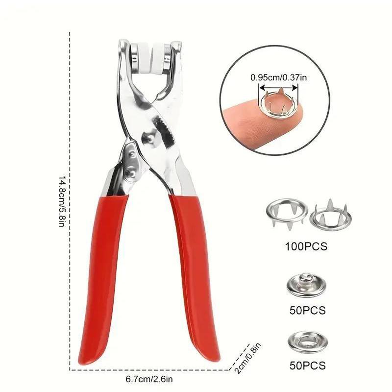 Including 100pcs Invisible Colored Metal Buckle & 1 Count Manual Pressure Pliers,Household Sewing Accessories for DIY Handicraft Clothing & Hat,Buttons & Pliers Tool Kit,Seamless Stitching Sewing Kit Tools,Sewing Supplies Crafts.