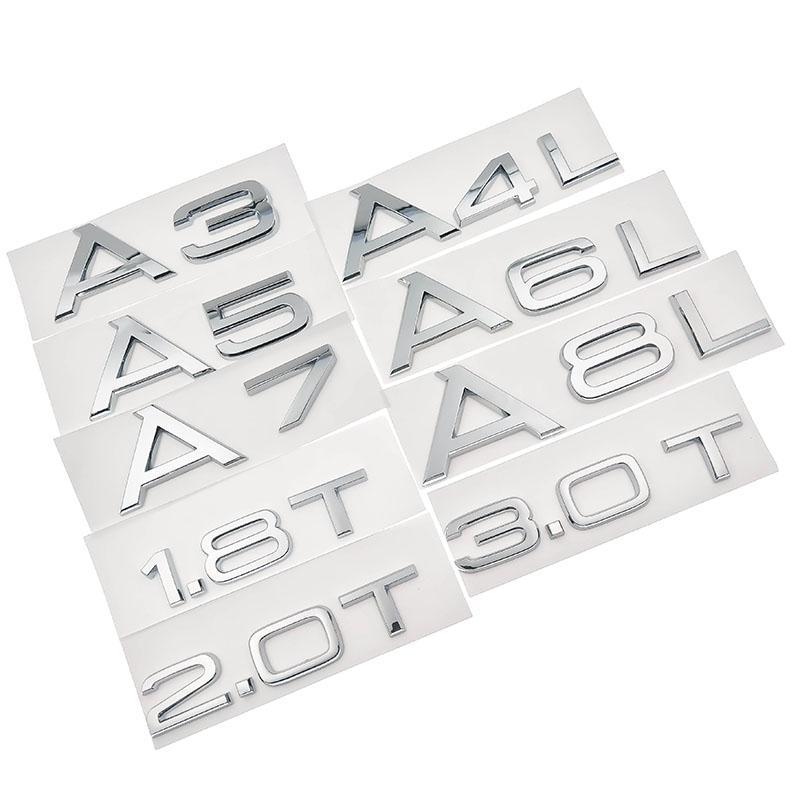 1.8T 2.0T 3.0T 3.2 3.6 4.2 A3 A5 A7 A4L A6L A8L Letter Number Chrome Emblem Car Trunk Discharge Capacity Badge Logo 3D Sticker