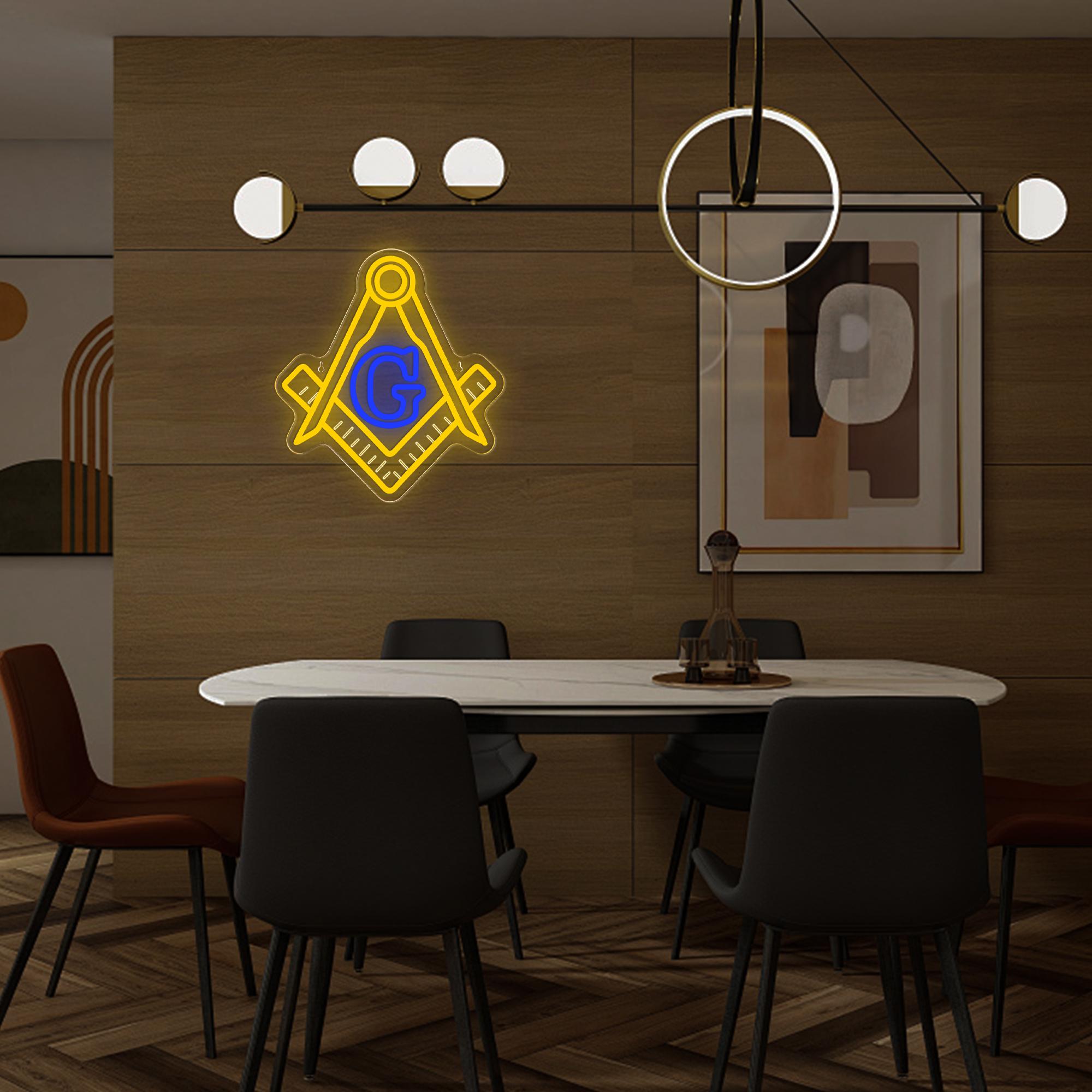 Vibrant Masonic Symbol Luminous Led Sign, Square, Compass and Letter G Pattern Creative Neon Light, Powered by USB, for Office, Wall Corridor, Meeting Room, Club，Halloween Christmas Gift
