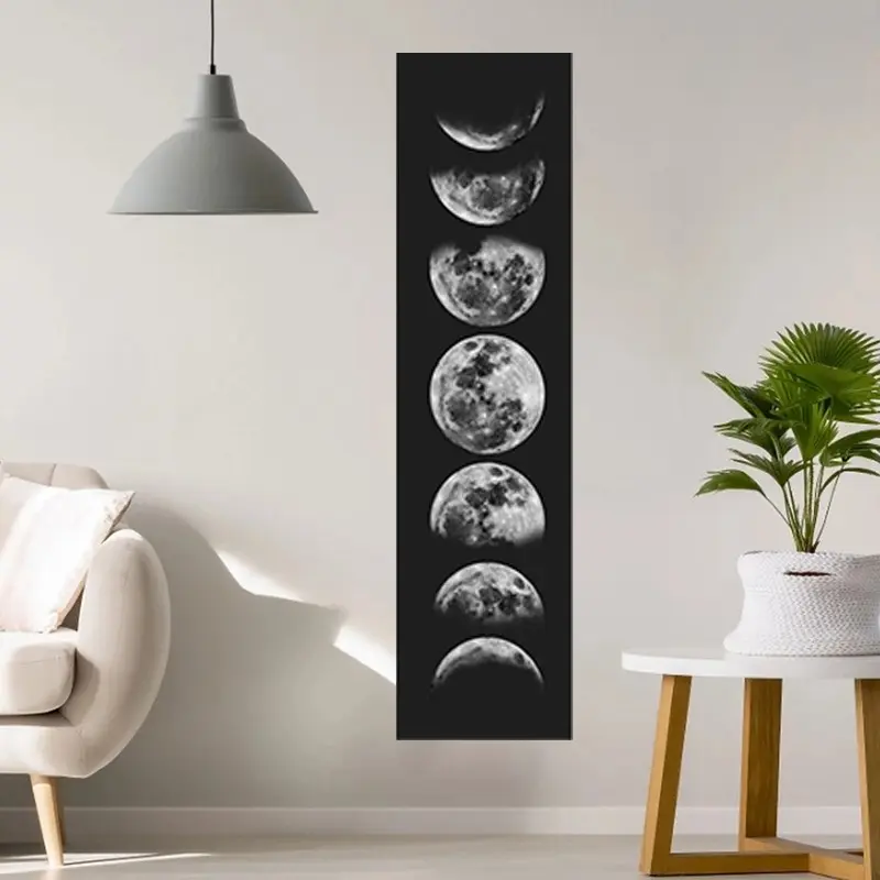 1PC Black White Moon Phase Tapestry, Lunar Cycle Wall Hanging, Minimalist Celestial Witch Room Decor Altar Cloth