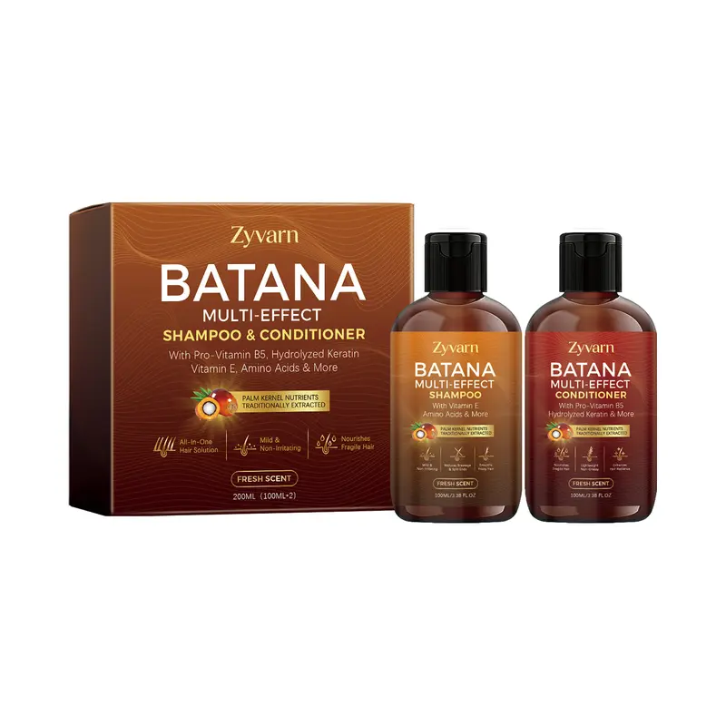 Shower Set - Batana Oil Shampoo & Conditioner - 8 in 1 Organic Hair & Scalp Care Nourishing Scalp Set - Hair Growth, Moisturizing, Anti Frizz, Strengthening- Repair Shampoo Conditioner Hair Care Products (2 x 100 mL)