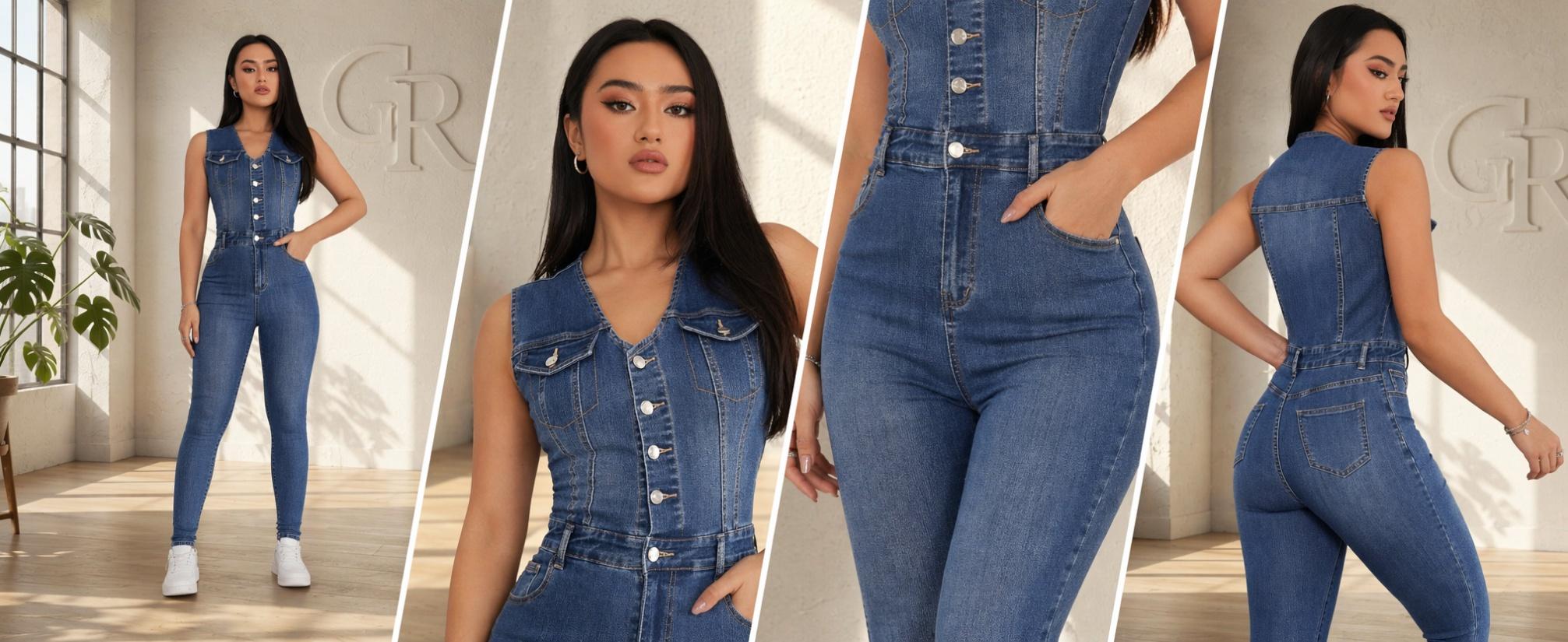Women's Sleeveless Denim Overall Jumpsuit, Summer Essential, American Style High Waist Elastic Butt-Lifting Skinny Fit, Streetwear for Casual Outing and Music Festival