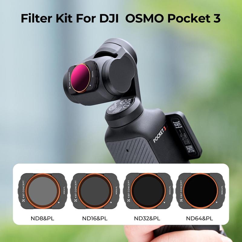 [K&F CONCEPT]Magnetic ND Polarized Filters Set for DJI Osmo Pocket 3 Creator Combo Accessories -4-Pack (ND8/16/32/64/PL)
